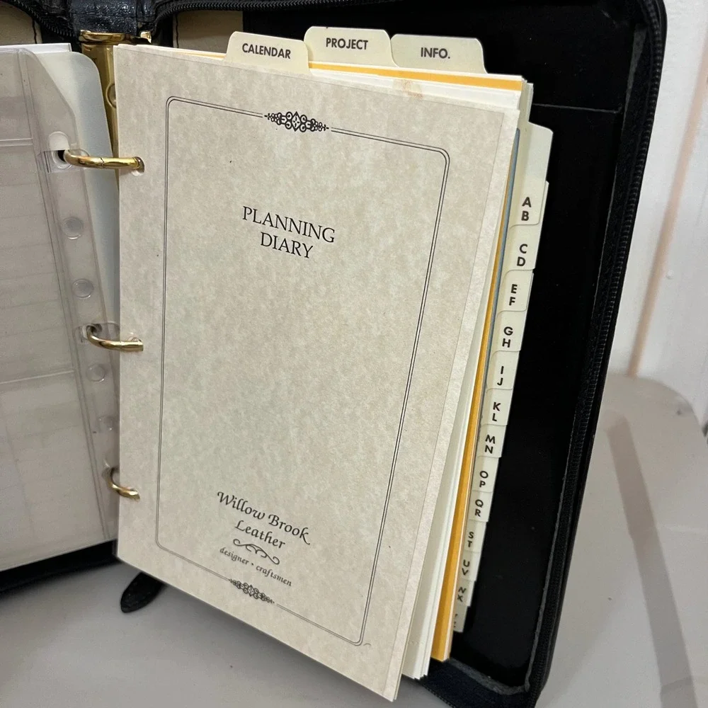 Willow Brook Leather Planner Organizer Black Woven Leather Zip 3 Ring Binder